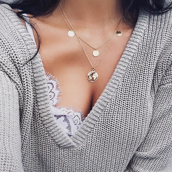 3 for $25⚡️ world map 2 layer sequin coin necklace - Picture 3 of 8